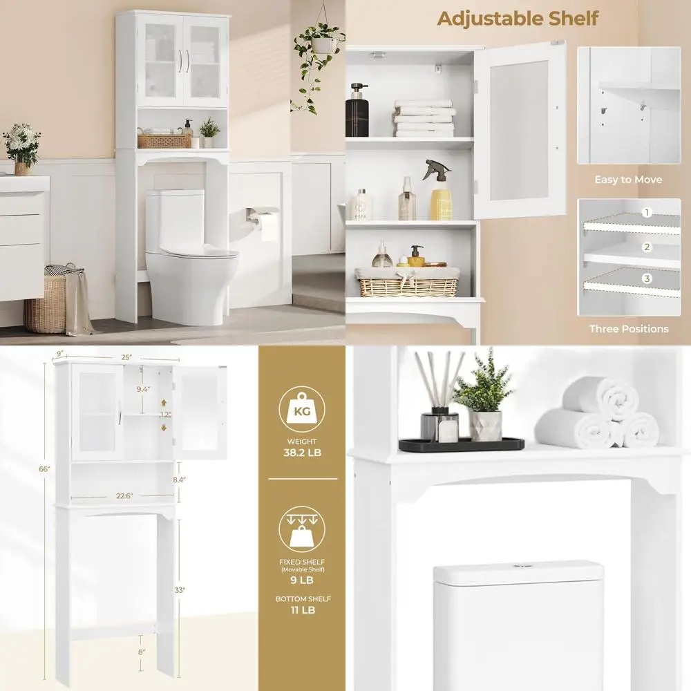66 Tall Freestanding Bathroom Storage Cabinet with Tempered Glass Doors and Adjustable Shelves
66 Tall Freestanding Bathroom Storage Cabinet with Tempered Glass Doors and Adjustable Shelves