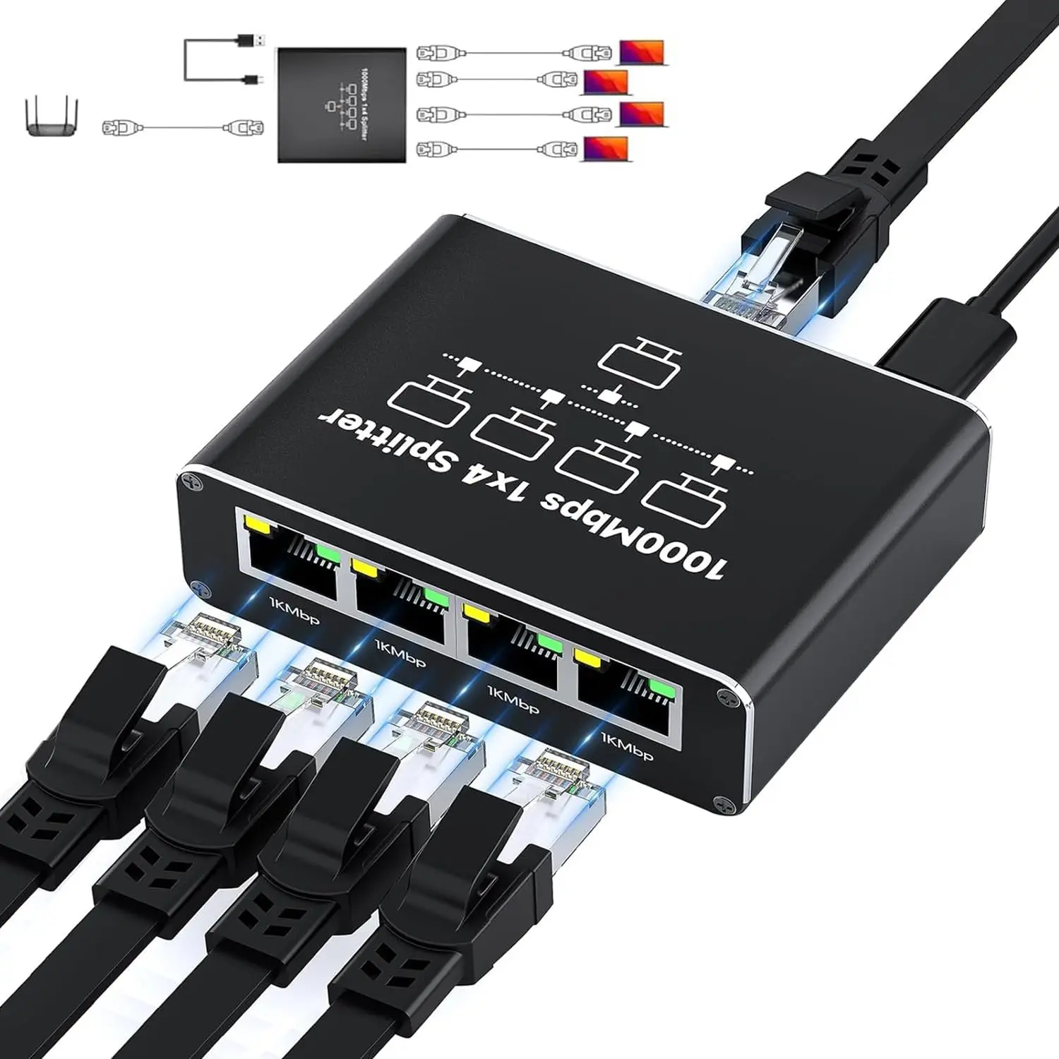 Ethernet Splitter 1 to 4, 1000Mbps Gigabit RJ45 LAN Hub for Cat5/5e/6/7/8, Connect 4 Devices
Ethernet Splitter 1 to 4, 1000Mbps Gigabit RJ45 LAN Hub for Cat5/5e/6/7/8, Connect 4 Devices