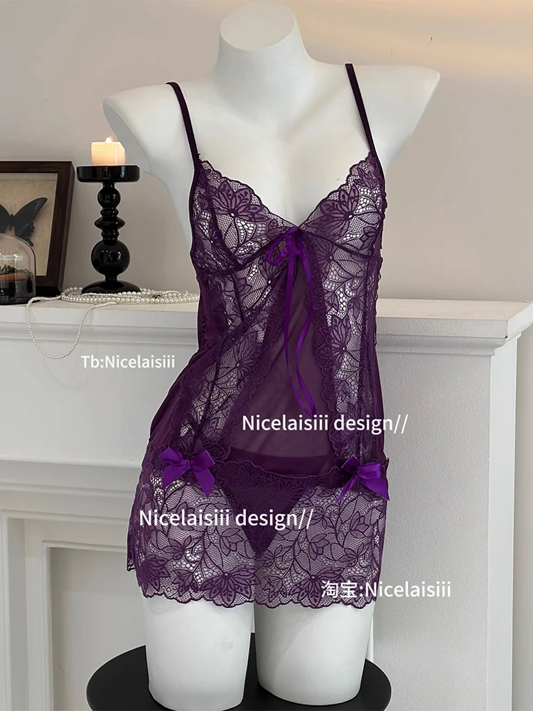 Women Sexy Purple Pajamas Lace Sleepwear Nightdress Night Dress Sleeveless Nighties V-neck Nightgown Mini Lingerie Nightwear New
Women Sexy Purple Pajamas Lace Sleepwear Nightdress Night Dress Sleeveless Nighties V-neck Nightgown Mini Lingerie Nightwear New