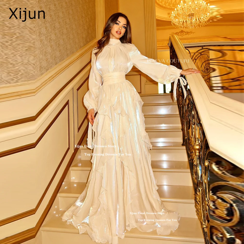 Xijun Luxury Glitter Silk Satin Evening Dresses Long Sleeves A-Line Formal Prom Dresses Tiered High Collar Prom Gowns Customized
Xijun Luxury Glitter Silk Satin Evening Dresses Long Sleeves A-Line Formal Prom Dresses Tiered High Collar Prom Gowns Customized