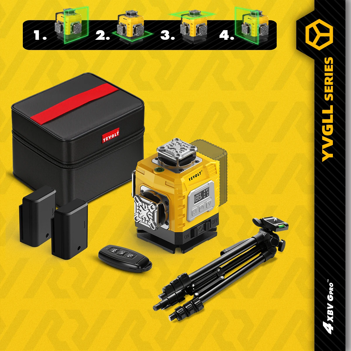 YEVOLT YVGLL4XS16G Volumetric 16-Line Plumb & Level Laser Level Full-Spectrum Tile Alignment System Precision-Grade 30m Range 
YEVOLT YVGLL4XS16G Volumetric 16-Line Plumb & Level Laser Level Full-Spectrum Tile Alignment System Precision-Grade 30m Range