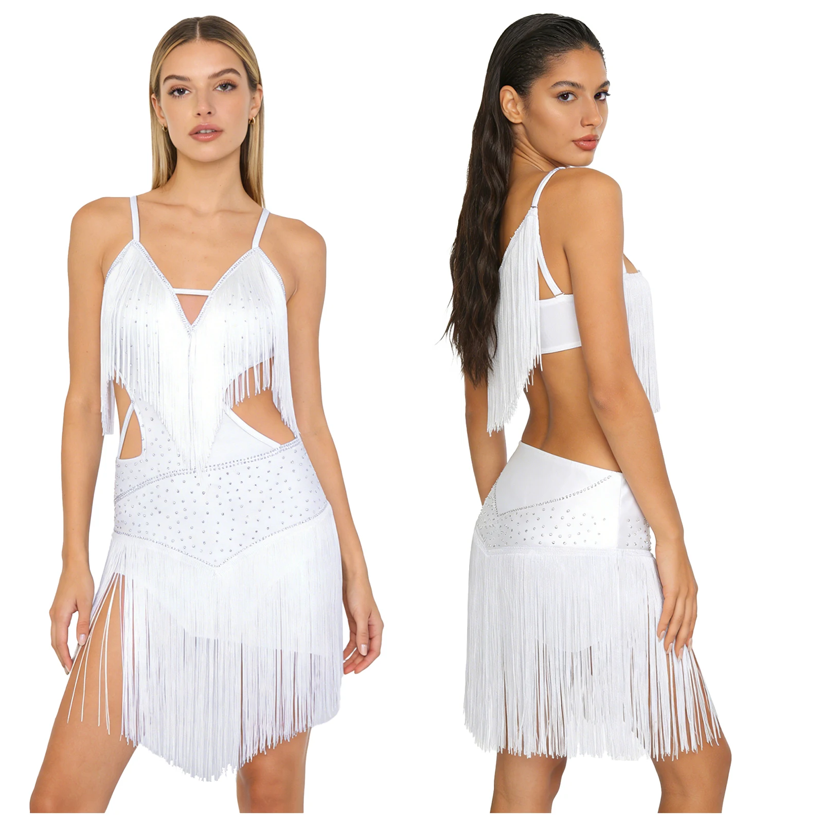 Women Fringed Latin Cha-Cha Dance Leotard Dresses Shiny Rhinestones Tassel Bodysuit Outfits for Tango Salsa Skating Performance
Women Fringed Latin Cha-Cha Dance Leotard Dresses Shiny Rhinestones Tassel Bodysuit Outfits for Tango Salsa Skating Performance