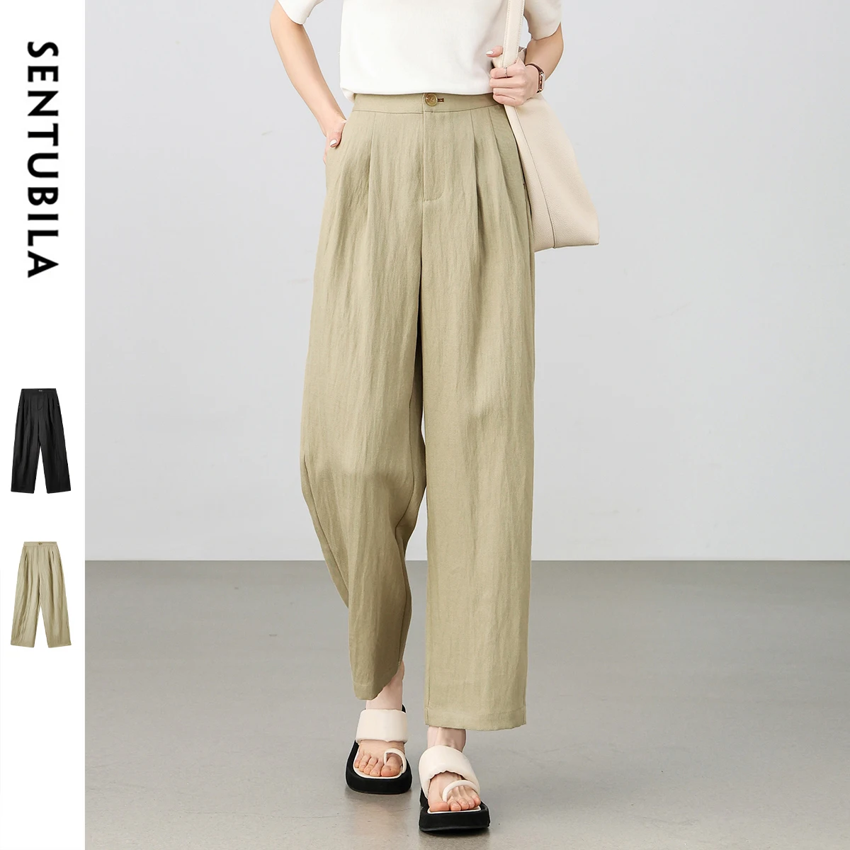 SENTUBILA Linen Blend Women Pants 2025 Fashion Straight Casual Elastic Waist Folds Pockets Simple Ankle Length Trouser 152K80130
SENTUBILA Linen Blend Women Pants 2025 Fashion Straight Casual Elastic Waist Folds Pockets Simple Ankle Length Trouser 152K80130