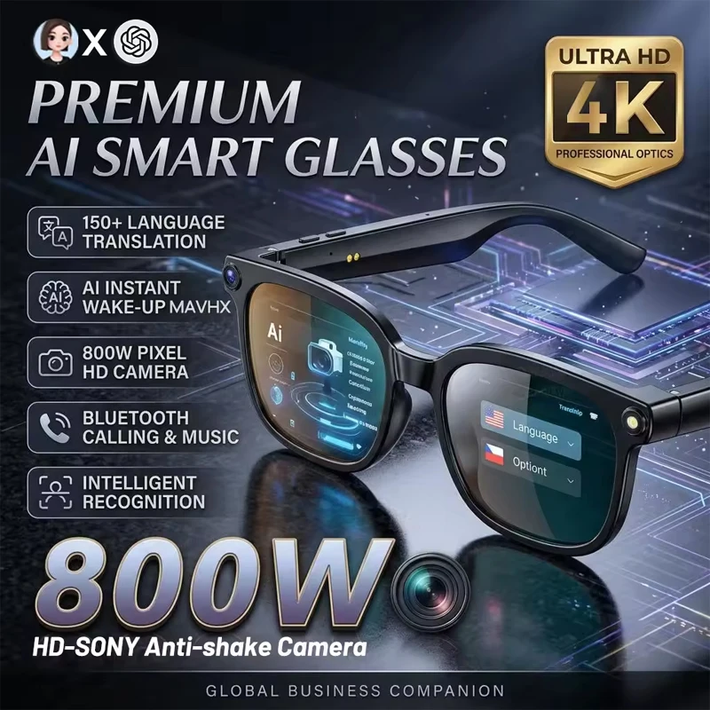 2026 AI Smart Glasses Men AI Translation 8MP HD Camera 4K Shooting Image Conversation Recording Listening To Music Smart Glasses
2026 AI Smart Glasses Men AI Translation 8MP HD Camera 4K Shooting Image Conversation Recording Listening To Music Smart Glasses