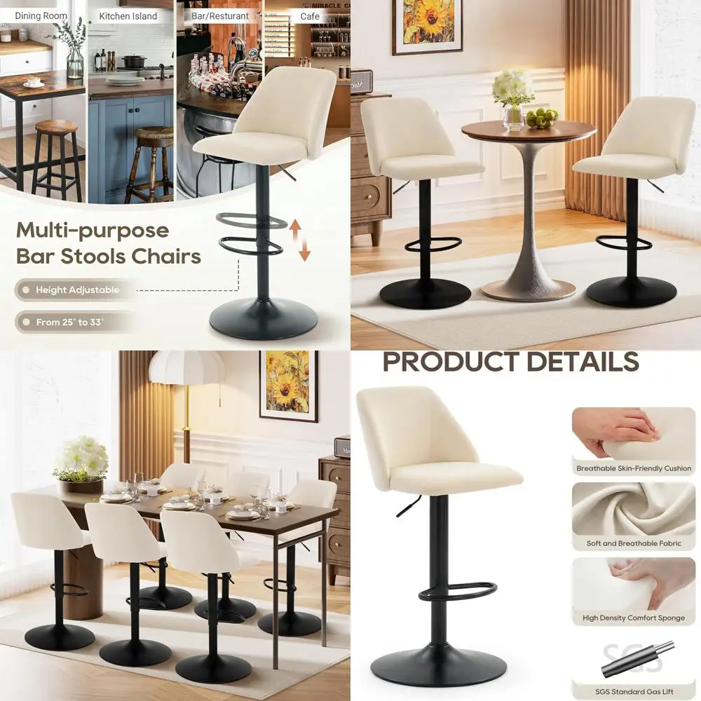 Adjustable Fabric Swivel Bar Stools, 360° Rotation, Counter Height with Soft Cushion Seat and Stable Metal Base, Set of 3, Suppo
Adjustable Fabric Swivel Bar Stools, 360° Rotation, Counter Height with Soft Cushion Seat and Stable Metal Base, Set of 3, Suppo