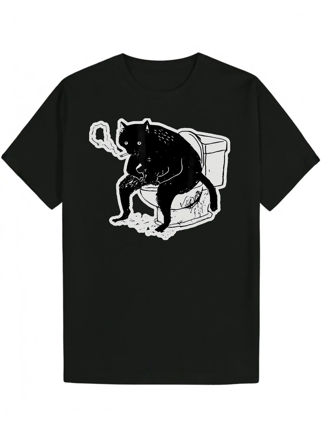 Мужская черная винтажная футболка с рисунком «Черный кот на туалете» — легкая футболка с коротким рукавом и круглым вырезом
Мужская черная винтажная футболка с рисунком «Черный кот на туалете» — легкая футболка с коротким рукавом и круглым вырезом