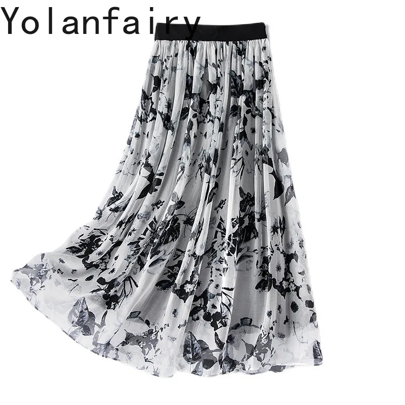 YOLANFAIRY 100% Real Mulberry Silk Skirts for Women Summer Clothing Fashion Floral Skirt Woman Elastic Waist Elegant Beach Skirt
YOLANFAIRY 100% Real Mulberry Silk Skirts for Women Summer Clothing Fashion Floral Skirt Woman Elastic Waist Elegant Beach Skirt