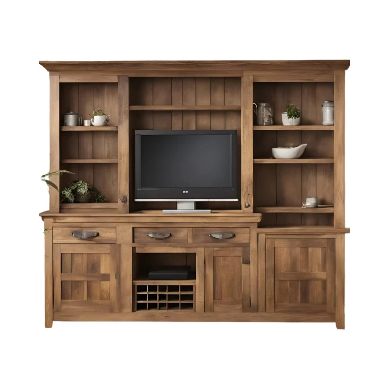 Retro minimalist design, integrated TV cabinet in living room, storage
Retro minimalist design, integrated TV cabinet in living room, storage