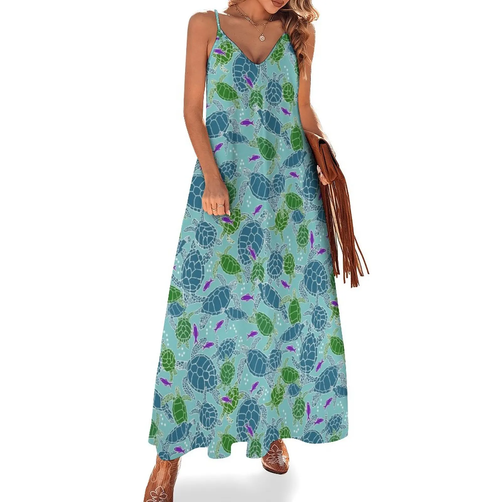 Bright Blue with Dark Blue & Green Sea Turtles with Purple Fish Sleeveless Dress sexy dress for women Evening dresses Dress
Bright Blue with Dark Blue & Green Sea Turtles with Purple Fish Sleeveless Dress sexy dress for women Evening dresses Dress