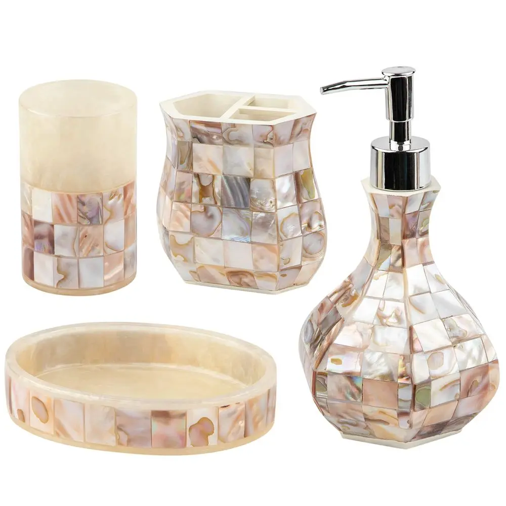 Bathroom Accessories Set 4 Piece Bathroom Accessory Set with Natural Mother of Pearl Shells Decorative Bathroom Set Includes Soa
Bathroom Accessories Set 4 Piece Bathroom Accessory Set with Natural Mother of Pearl Shells Decorative Bathroom Set Includes Soa