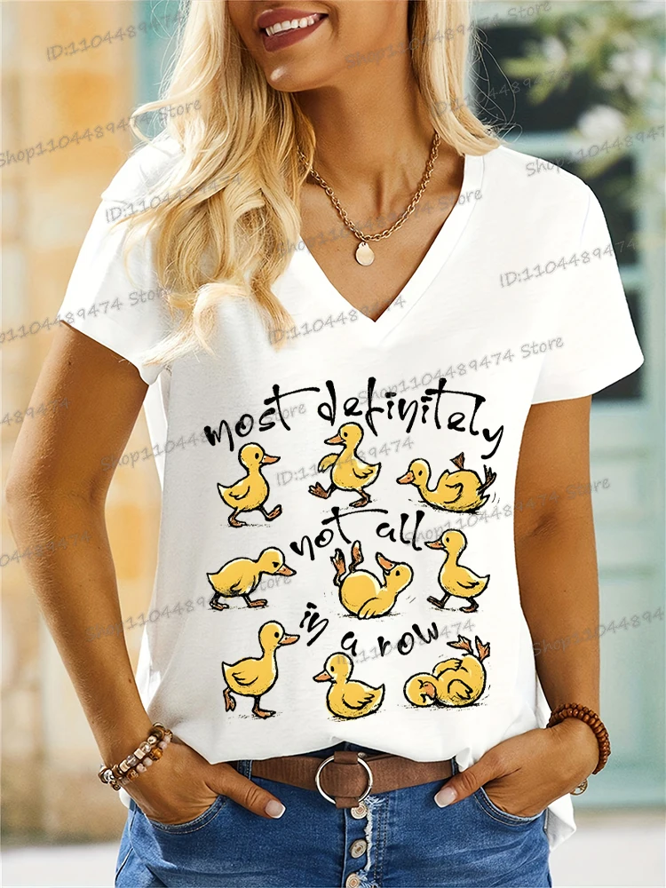 Duck Pattern T-shirt Women's Summer Cartoon V Neck Breathable Y2K Tops Outdoor Short Sleeve Trendy Animal Women's Clothing
Duck Pattern T-shirt Women's Summer Cartoon V Neck Breathable Y2K Tops Outdoor Short Sleeve Trendy Animal Women's Clothing