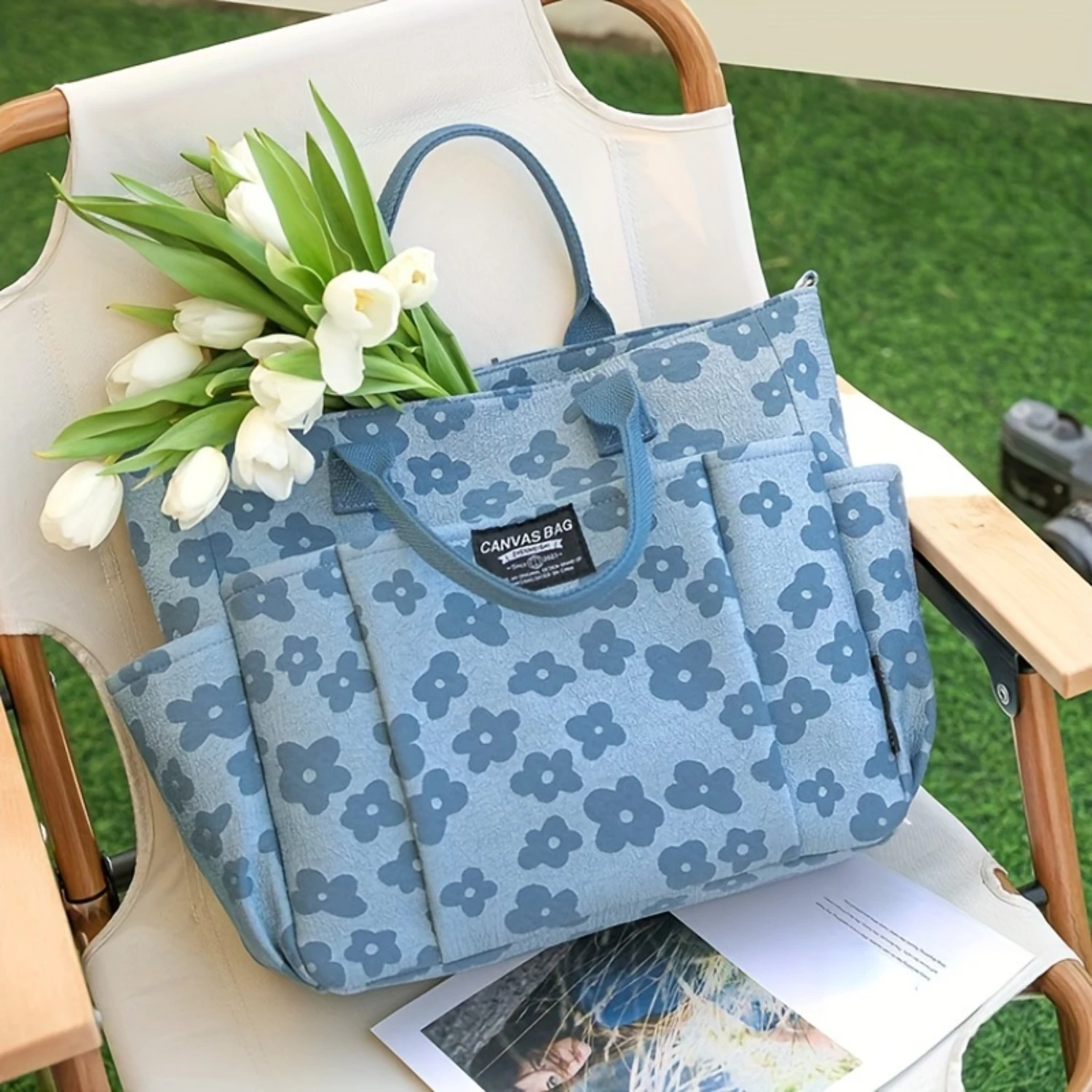 Floral Pattern Canvas Tote Bag, Multi-pocket Shoulder Bag, Handbag & Purse For Women
Floral Pattern Canvas Tote Bag, Multi-pocket Shoulder Bag, Handbag & Purse For Women