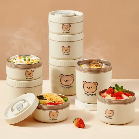 WORTHBUY Boîte à lunch isotherme portable en acier inoxydable 304, récipient alimentaire pour salade de fruits, boîte à bento étanche, boîte chauffante au micro-ondes