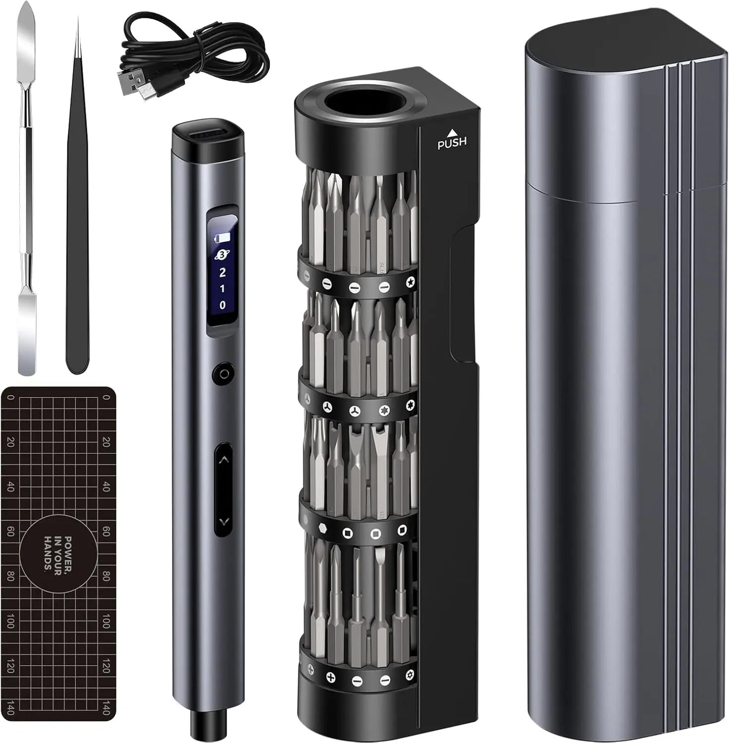 66 in 1 Mini Electric Screwdriver Cordless, Precision Magnetic Bits Set with USB Charging, 3 Torque Settings, LED Light Repair
66 in 1 Mini Electric Screwdriver Cordless, Precision Magnetic Bits Set with USB Charging, 3 Torque Settings, LED Light Repair