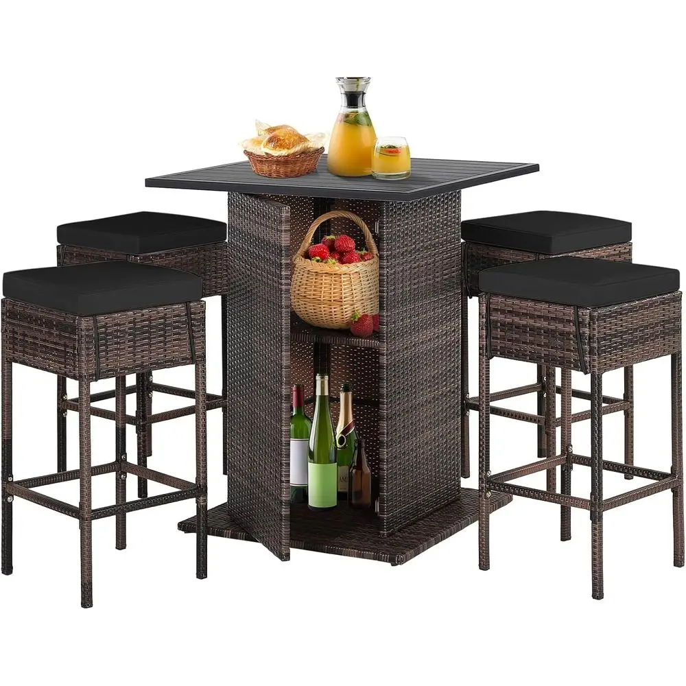 Outdoor Rattan Bar Set with 4 Cushioned Stools and Storage Table for Patio, Poolside, or Backyard
Outdoor Rattan Bar Set with 4 Cushioned Stools and Storage Table for Patio, Poolside, or Backyard