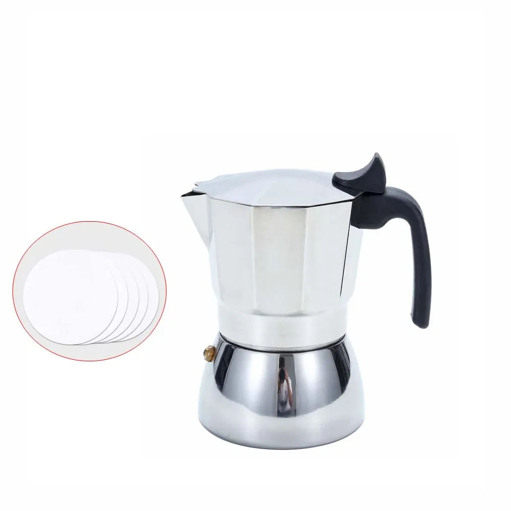 304 Stainless Steel Moka Pot Portable Coffee Pot 150ml with Coffee filter Kitchen Coffee Percolator Induction Cooker Mocha Pot
304 Stainless Steel Moka Pot Portable Coffee Pot 150ml with Coffee filter Kitchen Coffee Percolator Induction Cooker Mocha Pot