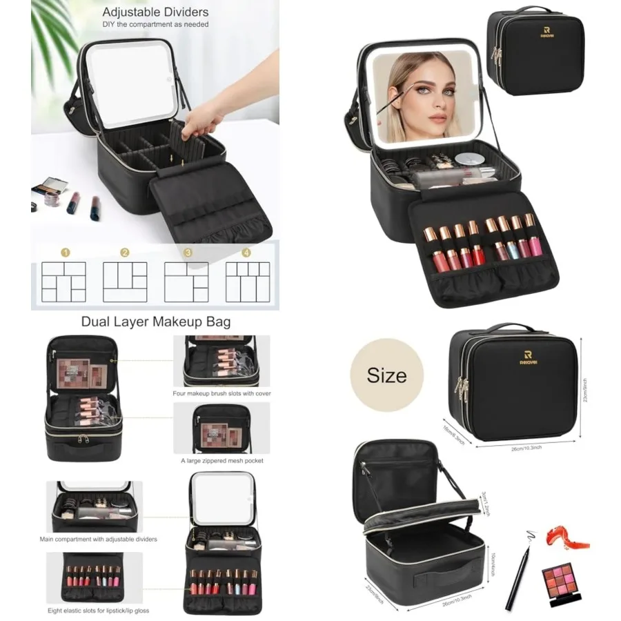 Makeup Bag with LED Mirror, 2 Layer Travel Makeup Case for Women and Makeup Artists Cosmetic Organizer Make Up Bags, 3 Color Li
Makeup Bag with LED Mirror, 2 Layer Travel Makeup Case for Women and Makeup Artists Cosmetic Organizer Make Up Bags, 3 Color Li
