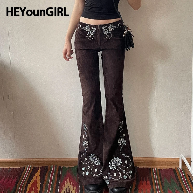 HEYounGIRL Vintage Brown Plant Embroidery Flare Jeans Y2K Women Aesthetic Low Waisted Zipper Denim Trousers Slim Boot Cut Pants
HEYounGIRL Vintage Brown Plant Embroidery Flare Jeans Y2K Women Aesthetic Low Waisted Zipper Denim Trousers Slim Boot Cut Pants