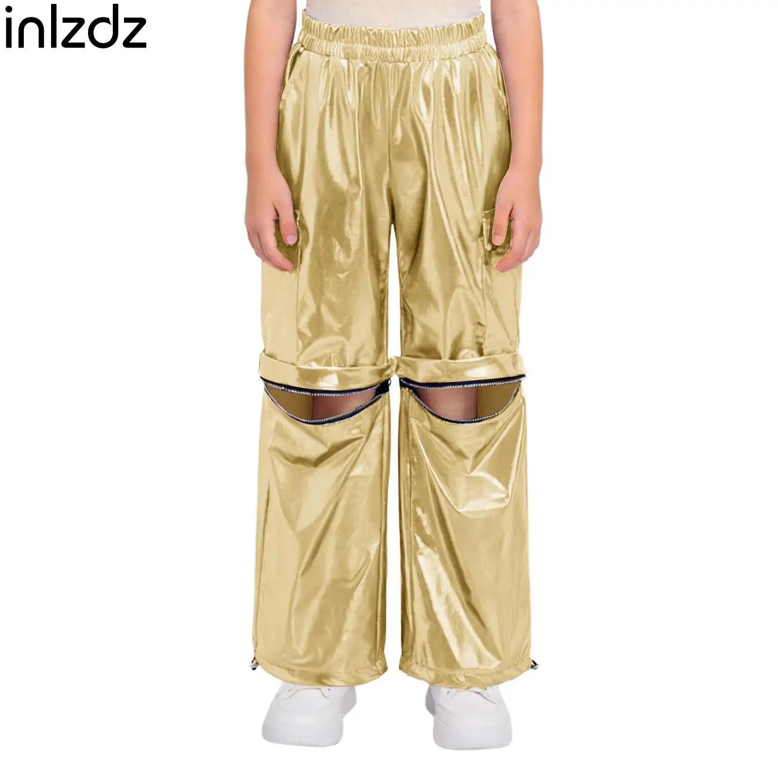Unisex Kids Boys Girls Jazz Dance Costume Zip-Off Metallic Cargo Pants Stretchy Leg Openings Trousers for Stage Performance
Unisex Kids Boys Girls Jazz Dance Costume Zip-Off Metallic Cargo Pants Stretchy Leg Openings Trousers for Stage Performance