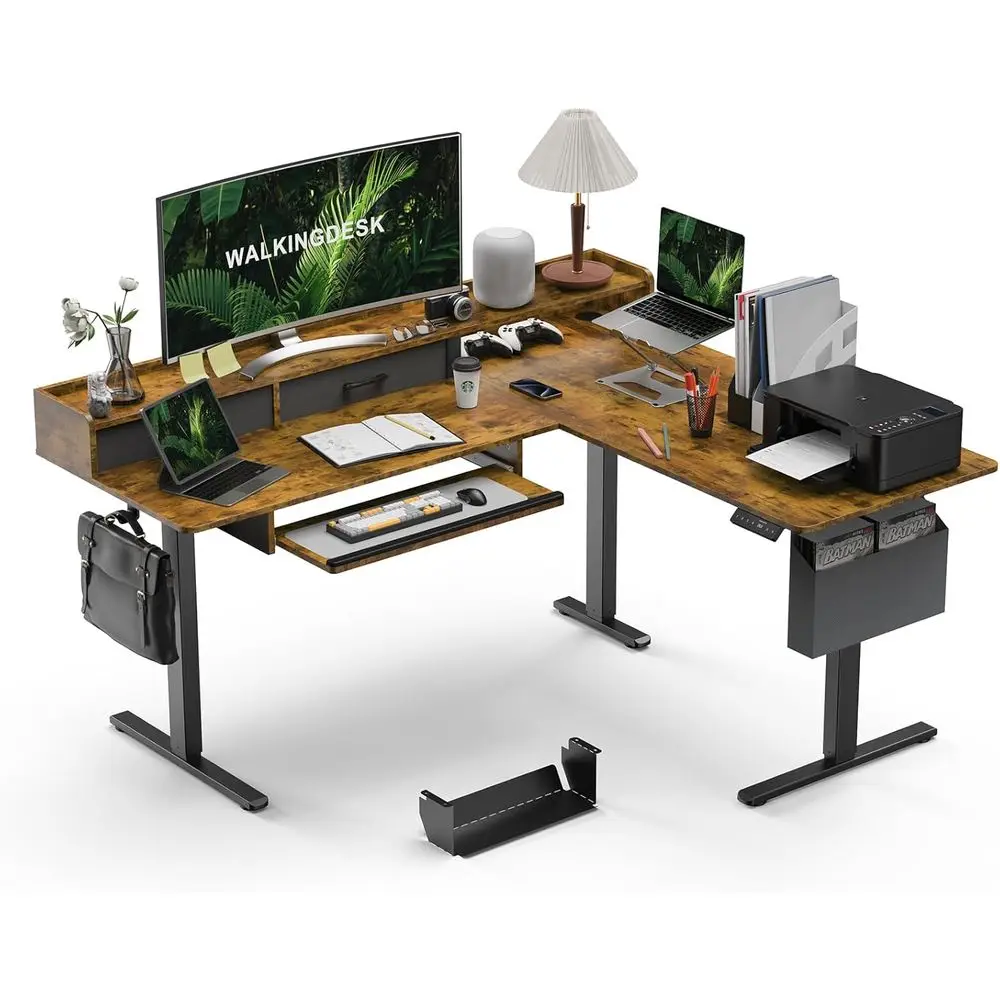 63 L-Shaped Electric Standing Desk with Keyboard Tray, Dual Desks, Rustic Brown for Home Office
63 L-Shaped Electric Standing Desk with Keyboard Tray, Dual Desks, Rustic Brown for Home Office