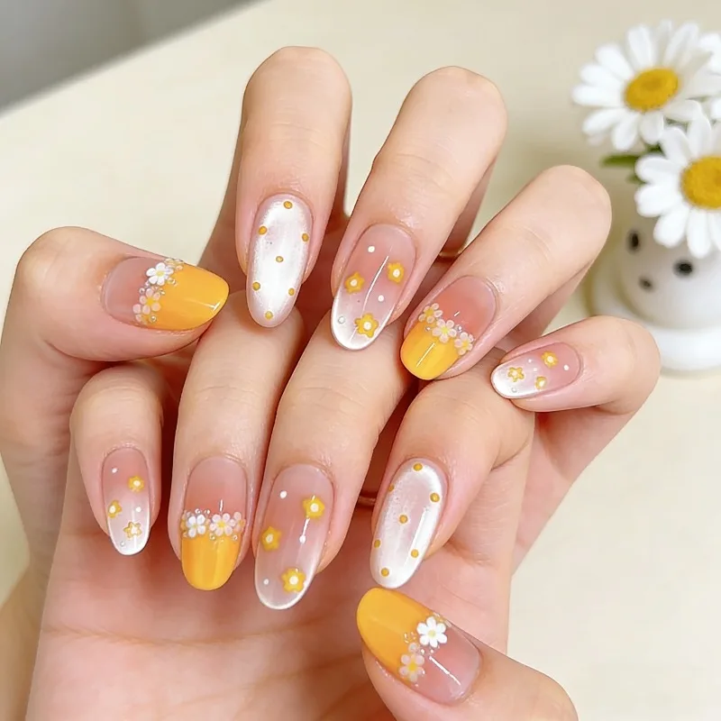 10Pcs Handmade Nails Spring Honey Daisy French Cat-Eye Hand-Painted Oval Press-On Nails—Perfect As A Gift for Girls and Friends
10Pcs Handmade Nails Spring Honey Daisy French Cat-Eye Hand-Painted Oval Press-On Nails—Perfect As A Gift for Girls and Friends