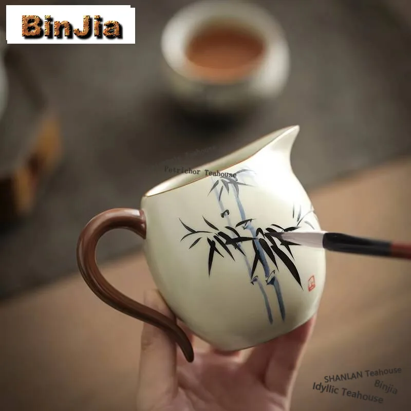 260ml Hand-painted Ink Bamboo Tea Pitcher Creative Ru Klin Porcelain Chahai Household Handle Justice Cup Cafes Craft Accessories
260ml Hand-painted Ink Bamboo Tea Pitcher Creative Ru Klin Porcelain Chahai Household Handle Justice Cup Cafes Craft Accessories