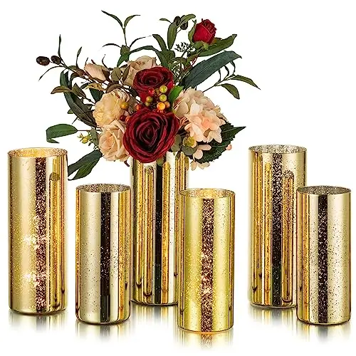 Стеклянные вазы-цилиндры Glasseam Gold для центральных композиций: Набор из 6 современных стеклянных ваз-фужеров Mercury для цветов - Декоративные золотые колонны
Стеклянные вазы-цилиндры Glasseam Gold для центральных композиций: Набор из 6 современных стеклянных ваз-фужеров Mercury для цветов - Декоративные золотые колонны