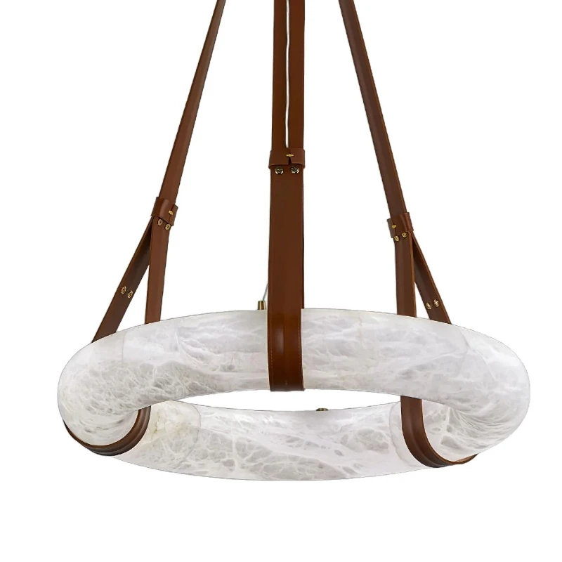Modern leather chandelier living room light luxury creative designer bar counter high-end villa ring Spanish marble chandelier 
Modern leather chandelier living room light luxury creative designer bar counter high-end villa ring Spanish marble chandelier