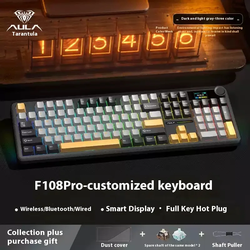 Игровая механическая клавиатура AULA F108/PRO, полноразмерная беспроводная Bluetooth-переключатель Hi-Fi с возможностью горячей замены
Игровая механическая клавиатура AULA F108/PRO, полноразмерная беспроводная Bluetooth-переключатель Hi-Fi с возможностью горячей замены