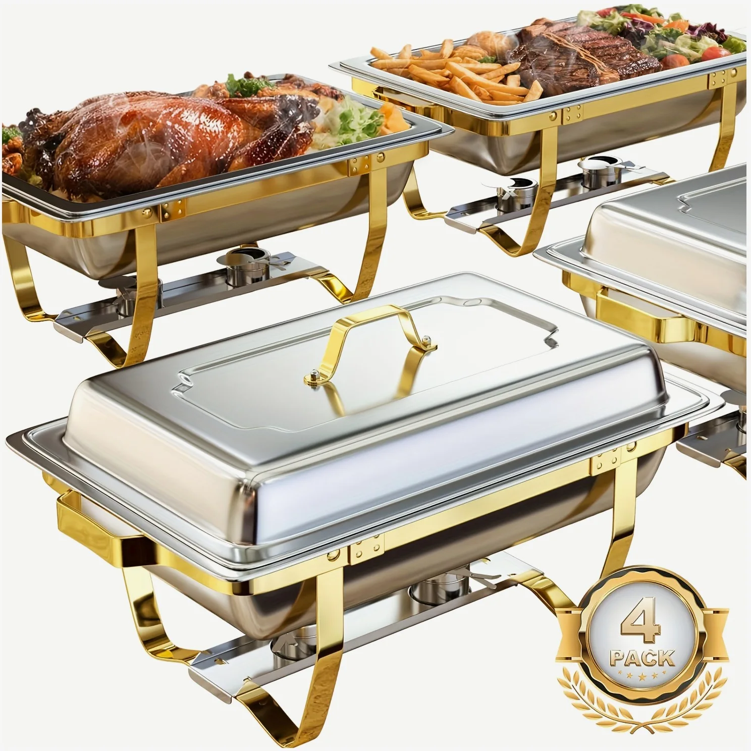 9QT Golden & Silver Stainless Steel Chafing Dish Set – 2 or 4 Pack Buffet Warmer with Full-Size Pans, Elegant Finish for Wedding
9QT Golden & Silver Stainless Steel Chafing Dish Set – 2 or 4 Pack Buffet Warmer with Full-Size Pans, Elegant Finish for Wedding