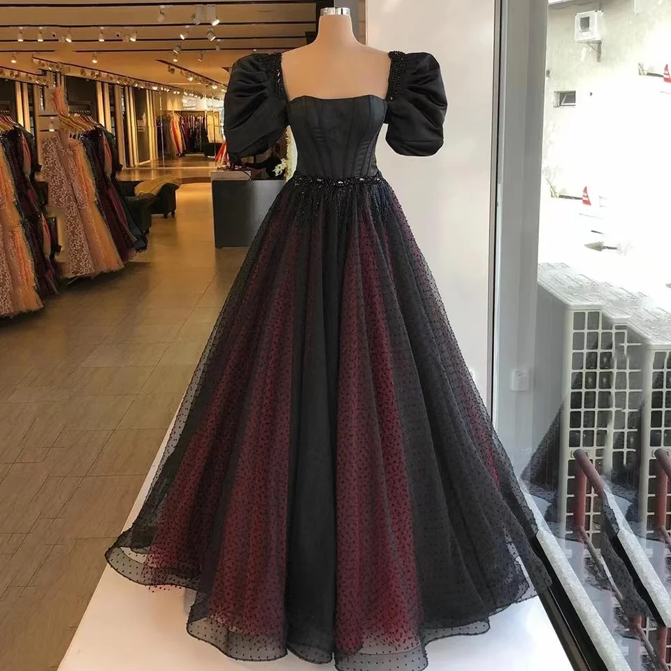 Sexy Black A-Line Dots Net Prom Dress Square Neck Puffy Sleeves Beaded Elegant Evening Dress 2022 Lace-Up Corset Party Gowns
Sexy Black A-Line Dots Net Prom Dress Square Neck Puffy Sleeves Beaded Elegant Evening Dress 2022 Lace-Up Corset Party Gowns