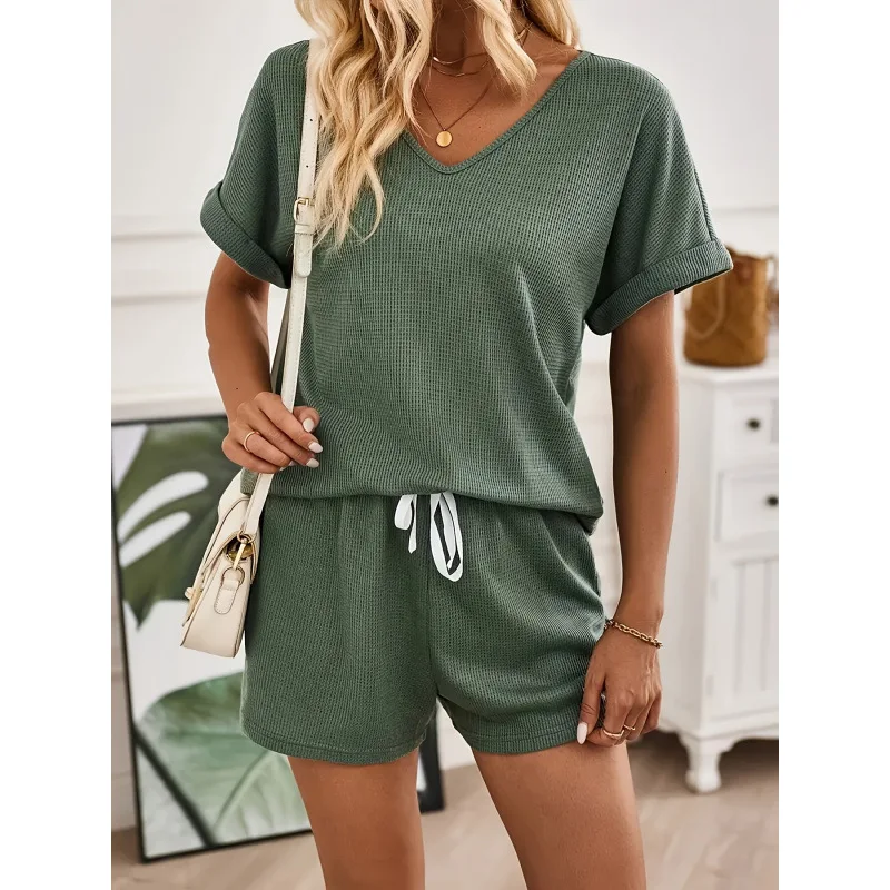 Vneck Pure Color 2pc Set Women's Fashion Summer Outfit Cross-Border Style Casual Comfortable Two-Piece Ensemble
Vneck Pure Color 2pc Set Women's Fashion Summer Outfit Cross-Border Style Casual Comfortable Two-Piece Ensemble