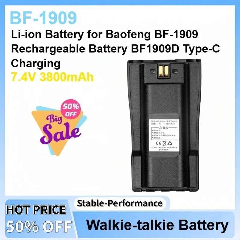 7.4V 3800mAh BF-1909 Li-ion Battery for Baofeng BF-1909 Rechargeable Battery BF1909D Type-C Charging Replacements Accessory
7.4V 3800mAh BF-1909 Li-ion Battery for Baofeng BF-1909 Rechargeable Battery BF1909D Type-C Charging Replacements Accessory