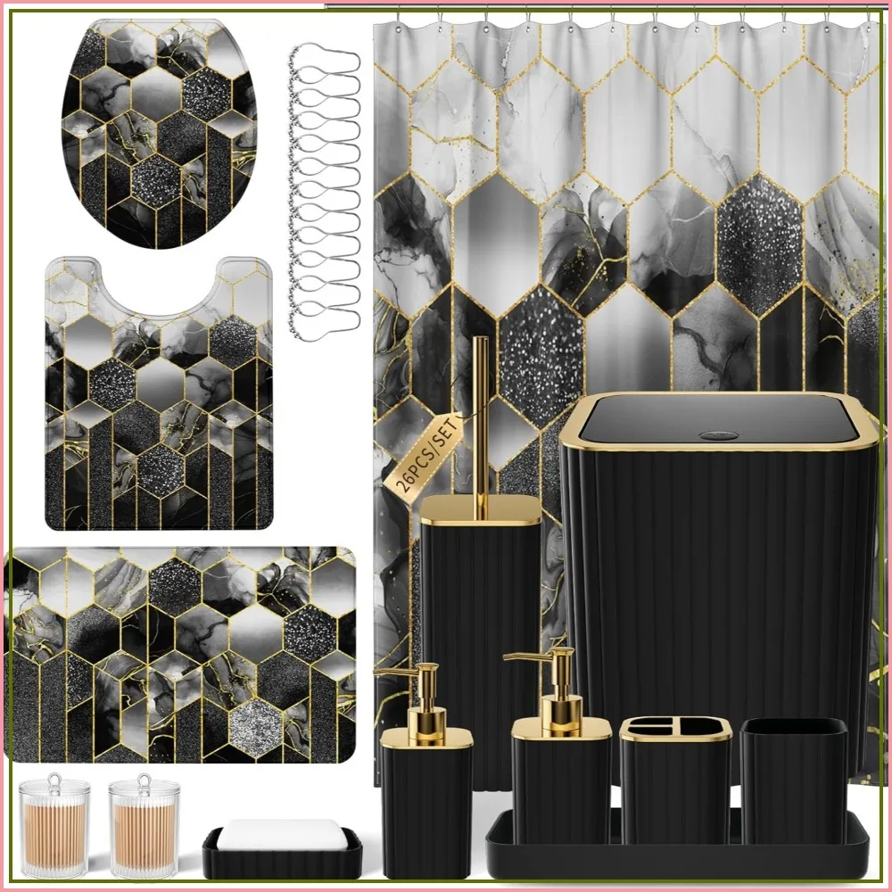 26PC Bathroom Set with Shower Curtain and Rugs, Trash Can & Soap Dispenser
26PC Bathroom Set with Shower Curtain and Rugs, Trash Can & Soap Dispenser