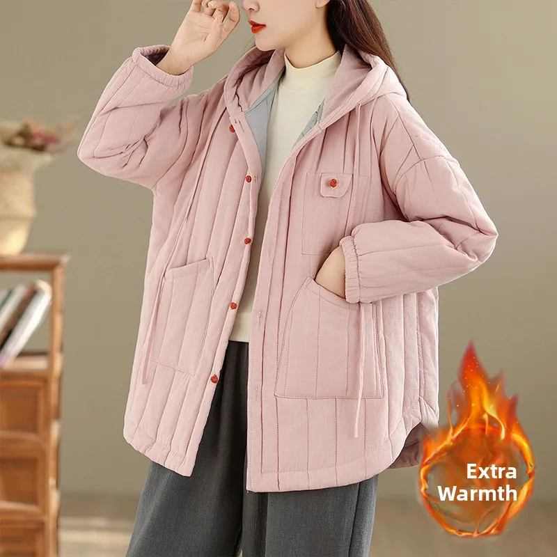 plus Size Women's Cotton Liner Jaet with Hood Thiened Embroidered Button Design Winter Warm Cotton Coat Loose Fit
plus Size Women's Cotton Liner Jaet with Hood Thiened Embroidered Button Design Winter Warm Cotton Coat Loose Fit