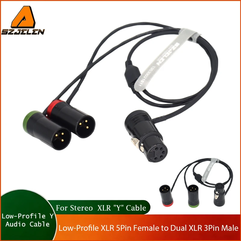 XLR 5Pin Female to Double XLR 3Pin Male Low-Profile Stereo XLR "Y" cable
XLR 5Pin Female to Double XLR 3Pin Male Low-Profile Stereo XLR "Y" cable