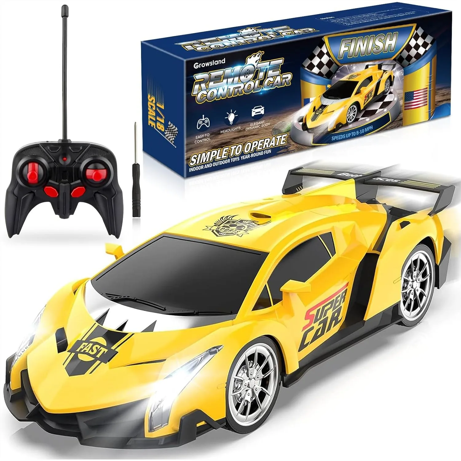 Remote Control Car for Kids 1:18 RC Cars with Lights & Controller, Easy to Operate Toy Racing Car, Birthday Gift for Boys Girls
Remote Control Car for Kids 1:18 RC Cars with Lights & Controller, Easy to Operate Toy Racing Car, Birthday Gift for Boys Girls