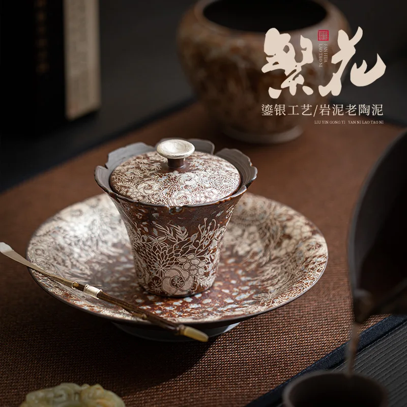 150ML Flowering Silver Flower Mouth Cover Bowl Coarse Pottery Ercai Cover Bowl KungFu TeaSet Retro Tea Brewing Ware Tea Services
150ML Flowering Silver Flower Mouth Cover Bowl Coarse Pottery Ercai Cover Bowl KungFu TeaSet Retro Tea Brewing Ware Tea Services