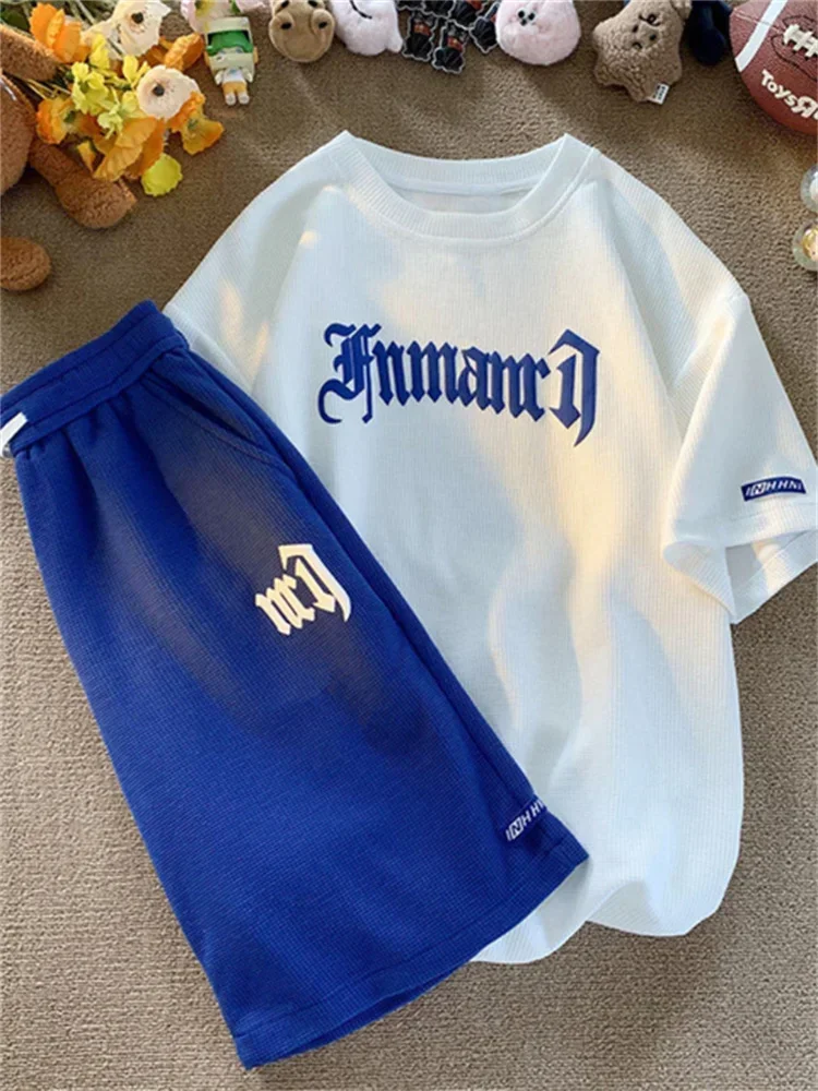 Oversized Loose Jogging Waffle Casual Suit Men Loose Korean Short-sleeve Tshirt + Sports Shorts Summer Men Letter Print 2pcs Set
Oversized Loose Jogging Waffle Casual Suit Men Loose Korean Short-sleeve Tshirt + Sports Shorts Summer Men Letter Print 2pcs Set