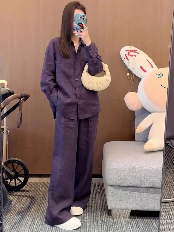 Loose Cotton Linen Inspired Set Purple Lazy Style Women's Casual Sport Suit Polyester Fiber Shirt Two-Piece Spring Autumn Winter
Loose Cotton Linen Inspired Set Purple Lazy Style Women's Casual Sport Suit Polyester Fiber Shirt Two-Piece Spring Autumn Winter