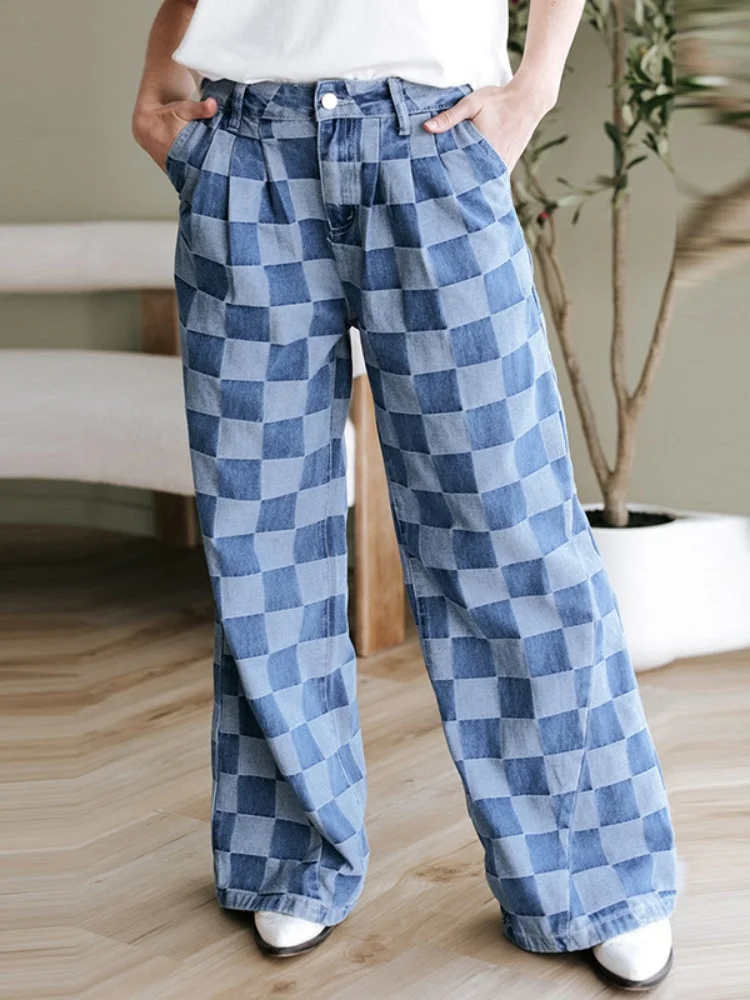 Sister Star Women's Checkerboard Check Print High-waisted Loose Wide-leg Casual Pants Street Shoot Hot Girl Micro-stretch Jeans
Sister Star Women's Checkerboard Check Print High-waisted Loose Wide-leg Casual Pants Street Shoot Hot Girl Micro-stretch Jeans