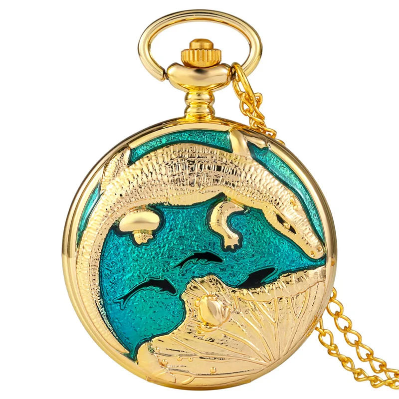 Golden Crocodile Enamel Pocket Watch Retro Green Teal Animal Pattern Full Hunter Men's Analog Quartz Timepiece with Chain
Golden Crocodile Enamel Pocket Watch Retro Green Teal Animal Pattern Full Hunter Men's Analog Quartz Timepiece with Chain
