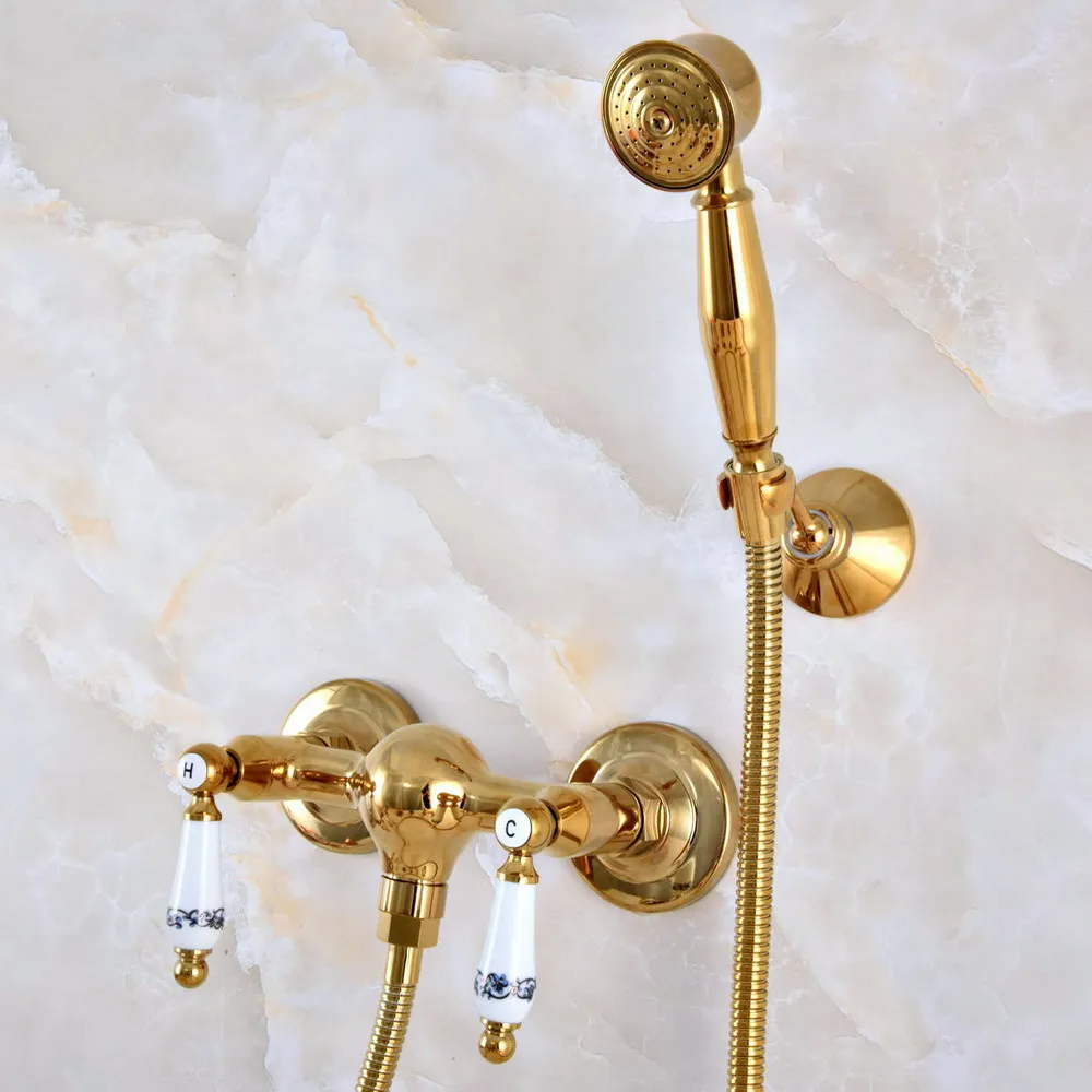Luxury Polished Gold Color Brass Wall Mounted Bathtub Faucet with Handheld Shower Set +1500MM Hose Mixer Tap 2na983
Luxury Polished Gold Color Brass Wall Mounted Bathtub Faucet with Handheld Shower Set +1500MM Hose Mixer Tap 2na983