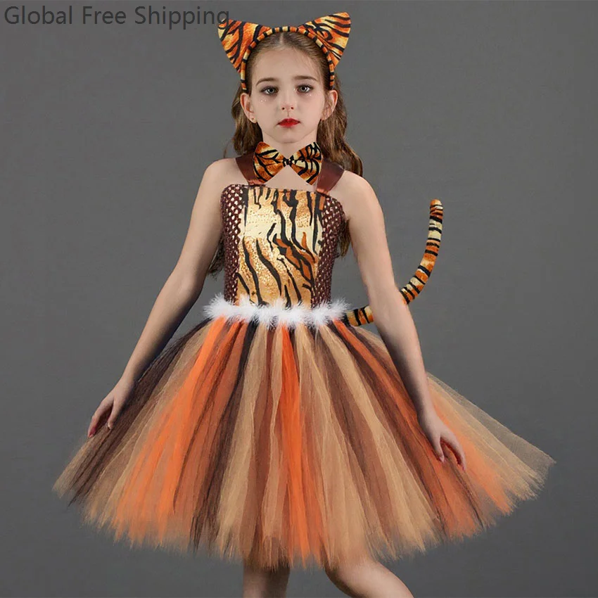 Tiger-print Dress For Girls Children's Carnival Costume Adorable Baby Halloween Jungle Animal Theme Party Gorgeous Skirt Set
Tiger-print Dress For Girls Children's Carnival Costume Adorable Baby Halloween Jungle Animal Theme Party Gorgeous Skirt Set