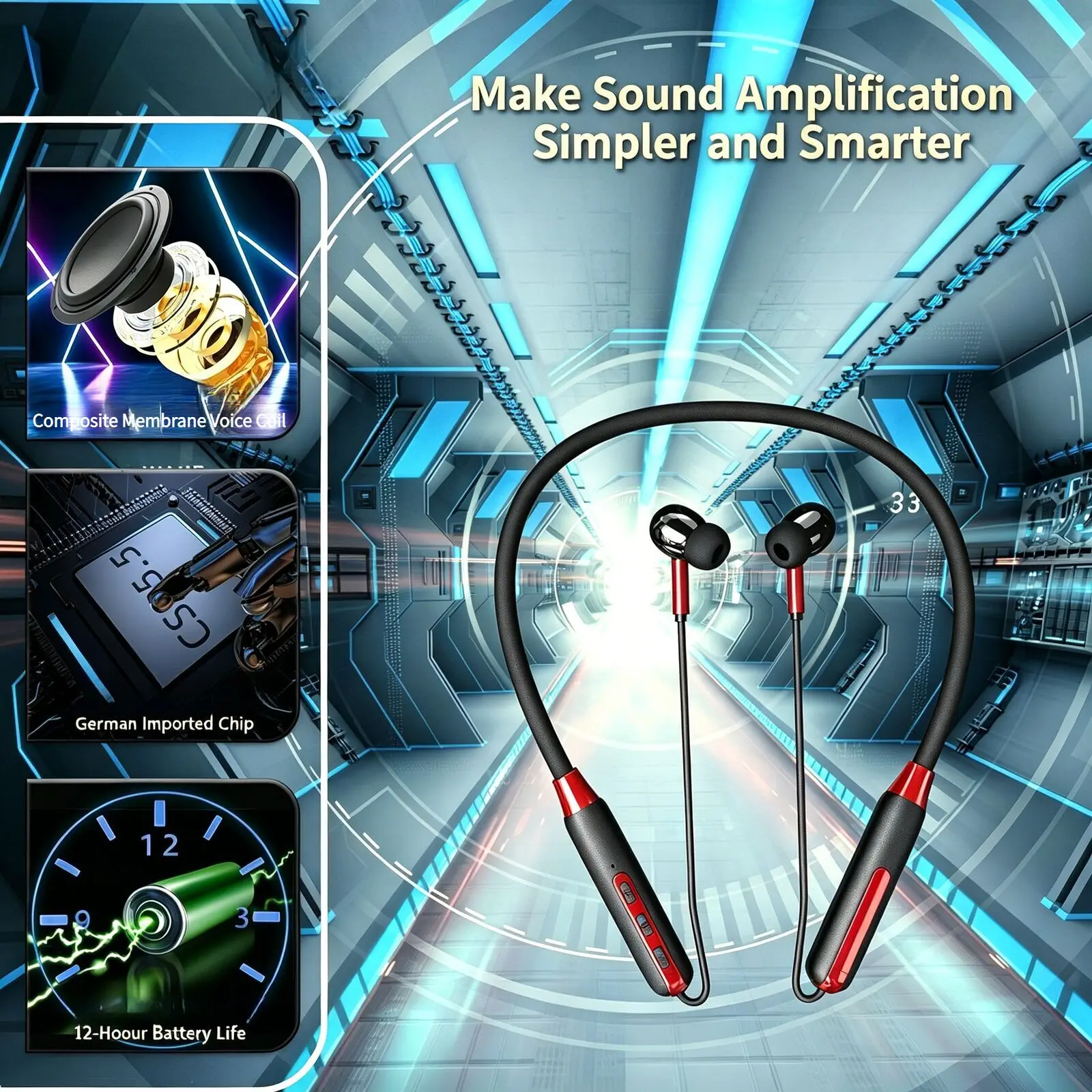 Neckband Bluetooth5.5 Headphones Sound Amplifier Noise Cancelling 12H Battery Life IPX6 Waterproof TF Card Sport Comfortable
Neckband Bluetooth5.5 Headphones Sound Amplifier Noise Cancelling 12H Battery Life IPX6 Waterproof TF Card Sport Comfortable