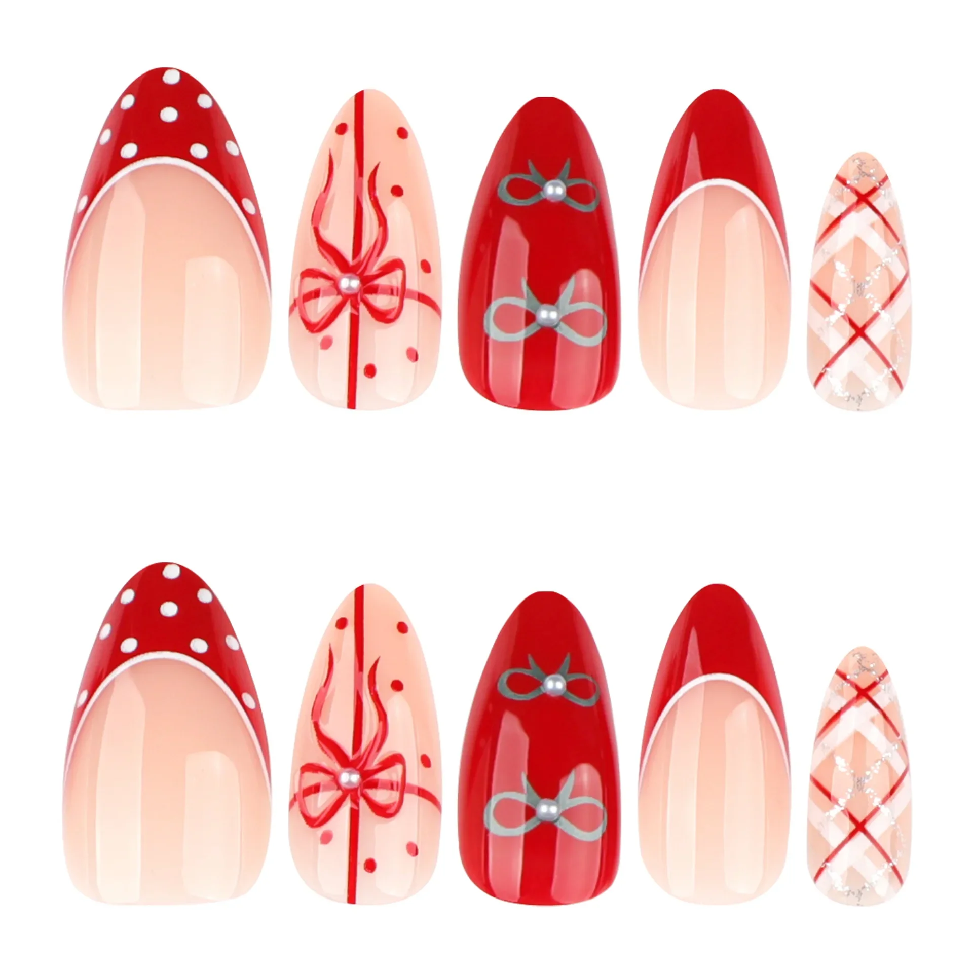 24PCS Vintage Red Polka Dot fake Nails Almond shape Press On Nails With French tip design Sweet White Bow Festival False Nails
24PCS Vintage Red Polka Dot fake Nails Almond shape Press On Nails With French tip design Sweet White Bow Festival False Nails