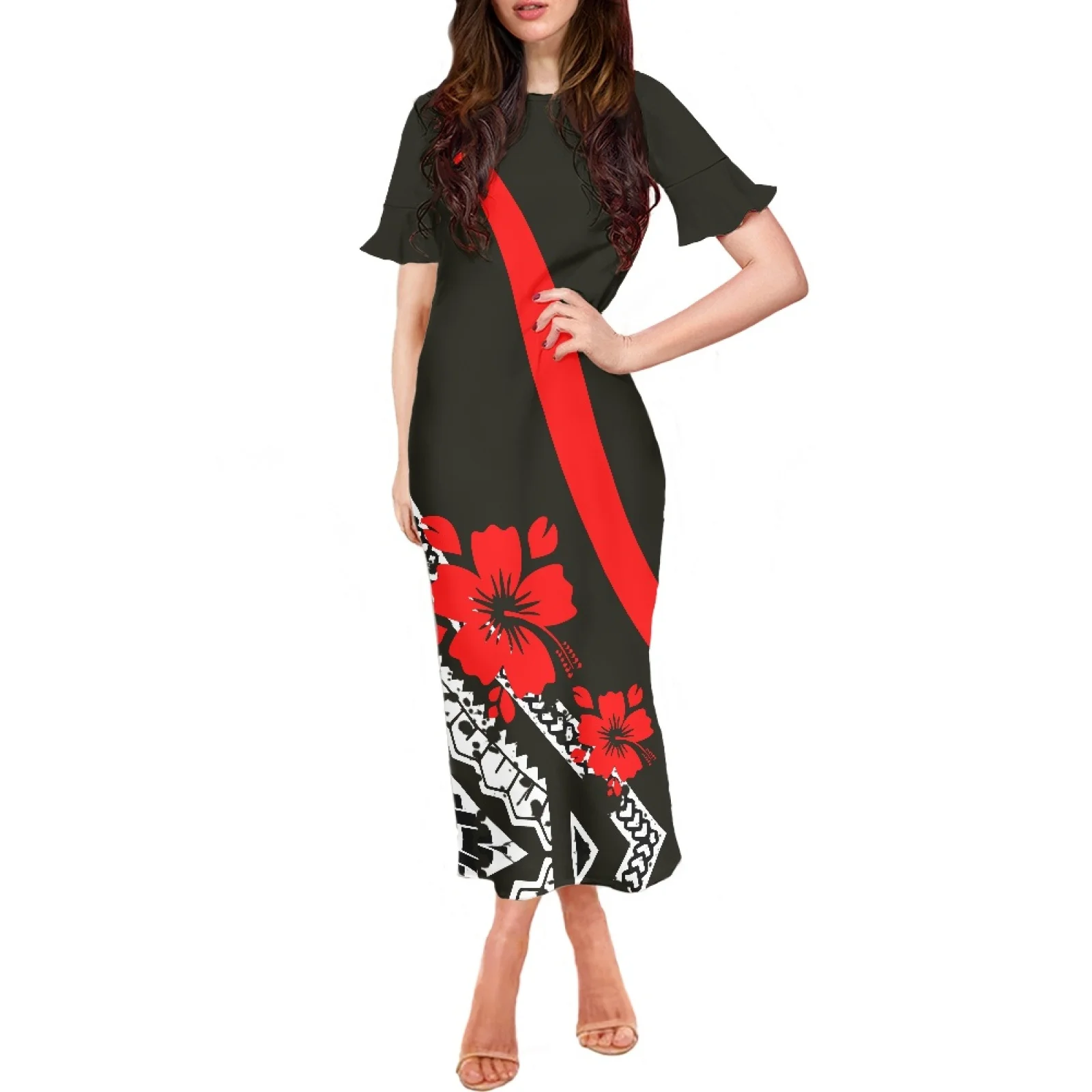 Summer Polynesia Tribal Hibiscus Print Clothing Chic And Elegant Woman Dress Short Ruffle Sleeve O-Neck Fashion Long Dress
Summer Polynesia Tribal Hibiscus Print Clothing Chic And Elegant Woman Dress Short Ruffle Sleeve O-Neck Fashion Long Dress