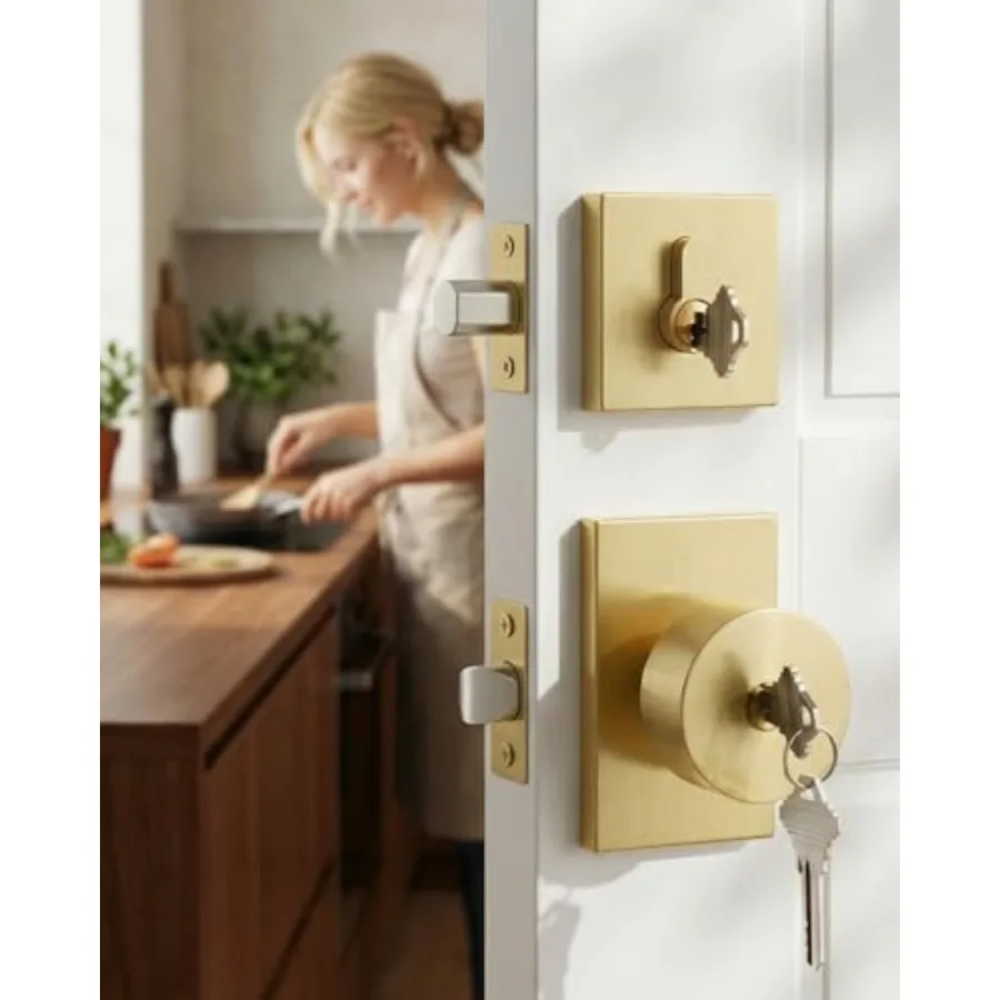 Gold Door Knob with Deadbolt, Zinc Alloy Keyed Alike Exterior Door Lock Set, Heavy Duty Brushed Brass Front Door Knob and Deadb
Gold Door Knob with Deadbolt, Zinc Alloy Keyed Alike Exterior Door Lock Set, Heavy Duty Brushed Brass Front Door Knob and Deadb