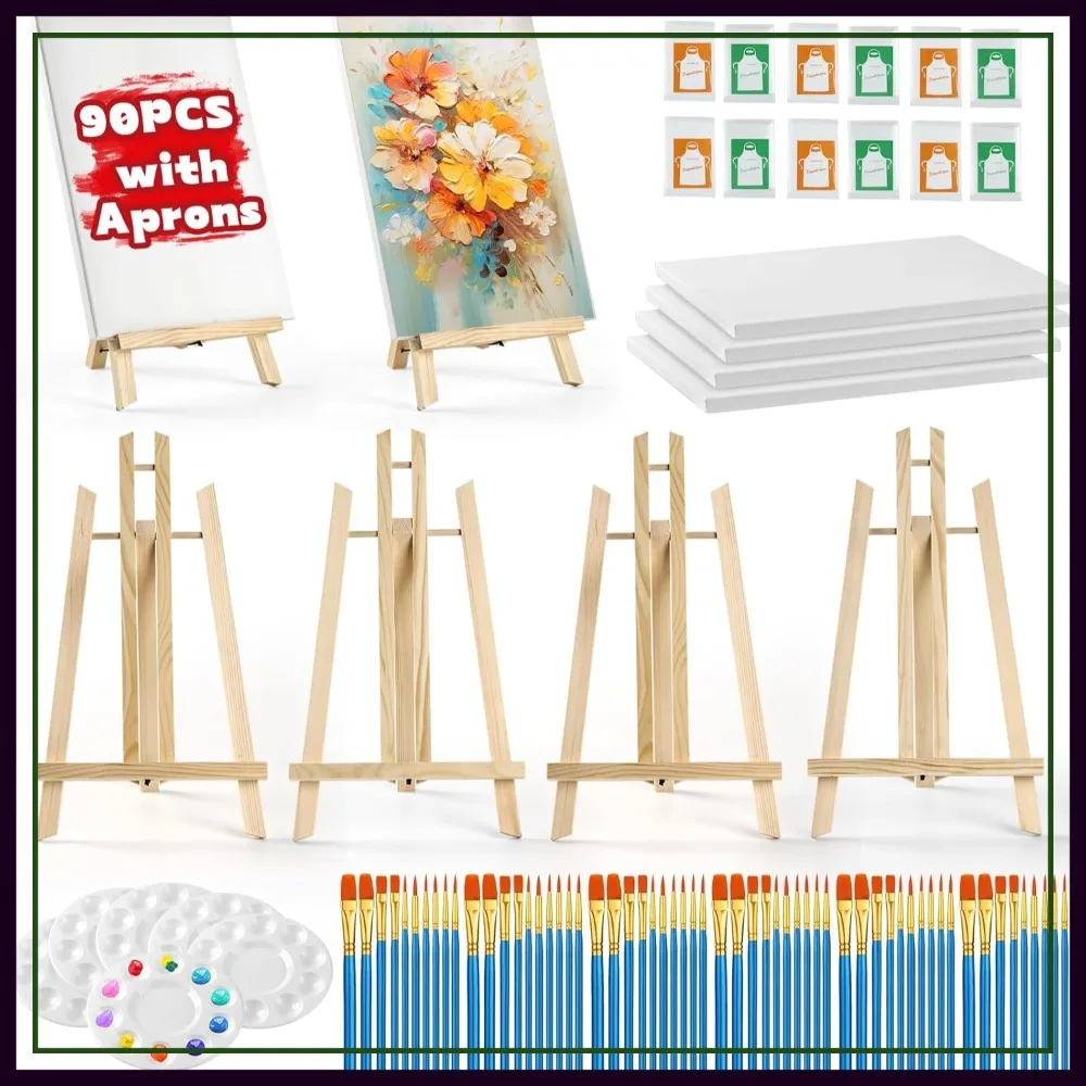 90 Pcs Painting Kit for Adults with 6 Easels, 6 Canvases, 12 Aprons, 60 Brushes, 6 Palettes - Sip & Paint Party Supplies
90 Pcs Painting Kit for Adults with 6 Easels, 6 Canvases, 12 Aprons, 60 Brushes, 6 Palettes - Sip & Paint Party Supplies