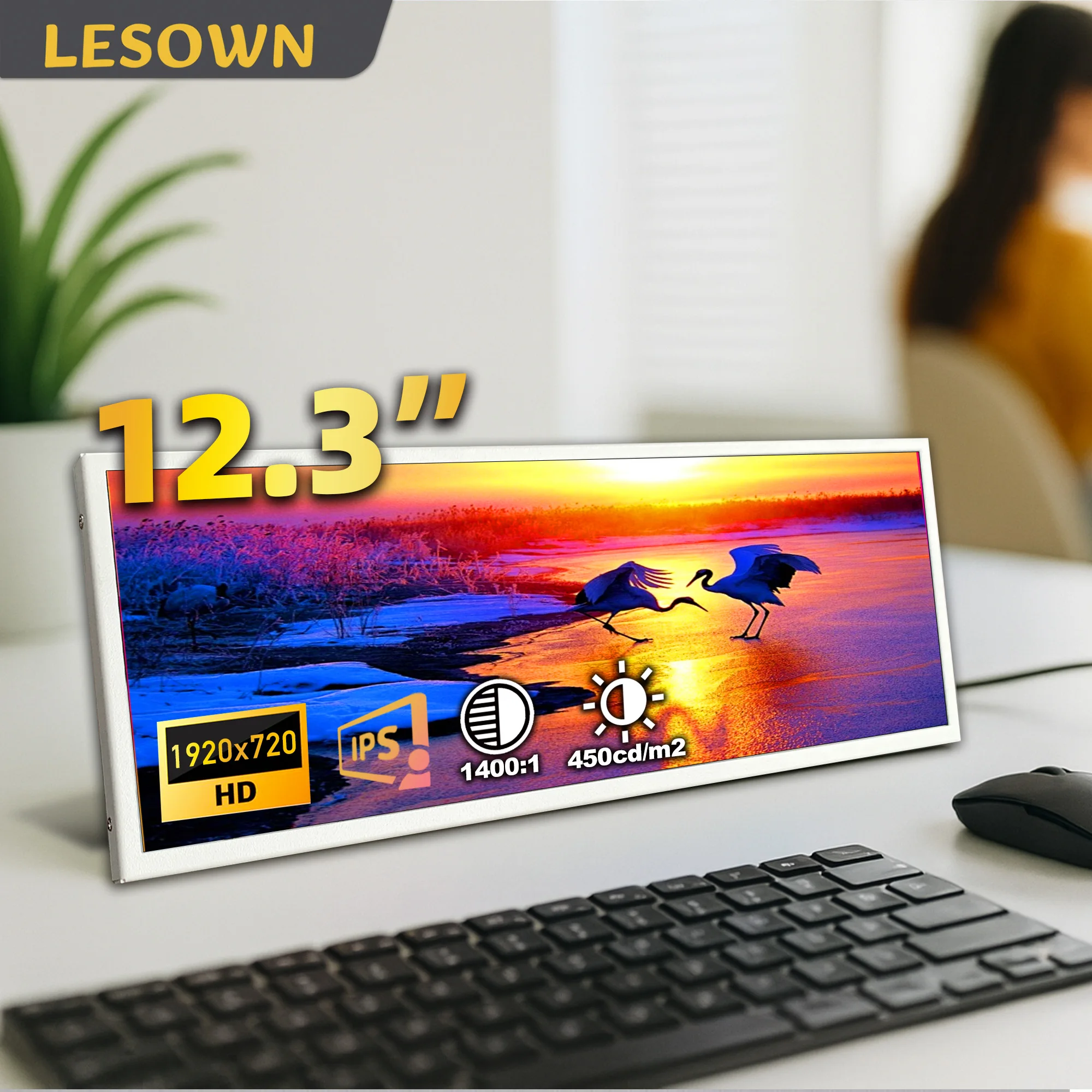 LESOWN 12.3" Extended Display 1920x720 IPS LCD Ultra-Slim Horizontal Bar Monitor for Laptop PC Gaming Consoles Secondary Screen
LESOWN 12.3" Extended Display 1920x720 IPS LCD Ultra-Slim Horizontal Bar Monitor for Laptop PC Gaming Consoles Secondary Screen